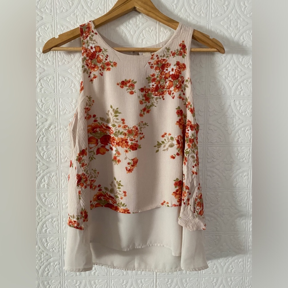 Miami | Layered Beige Floral Boho Top | Medium